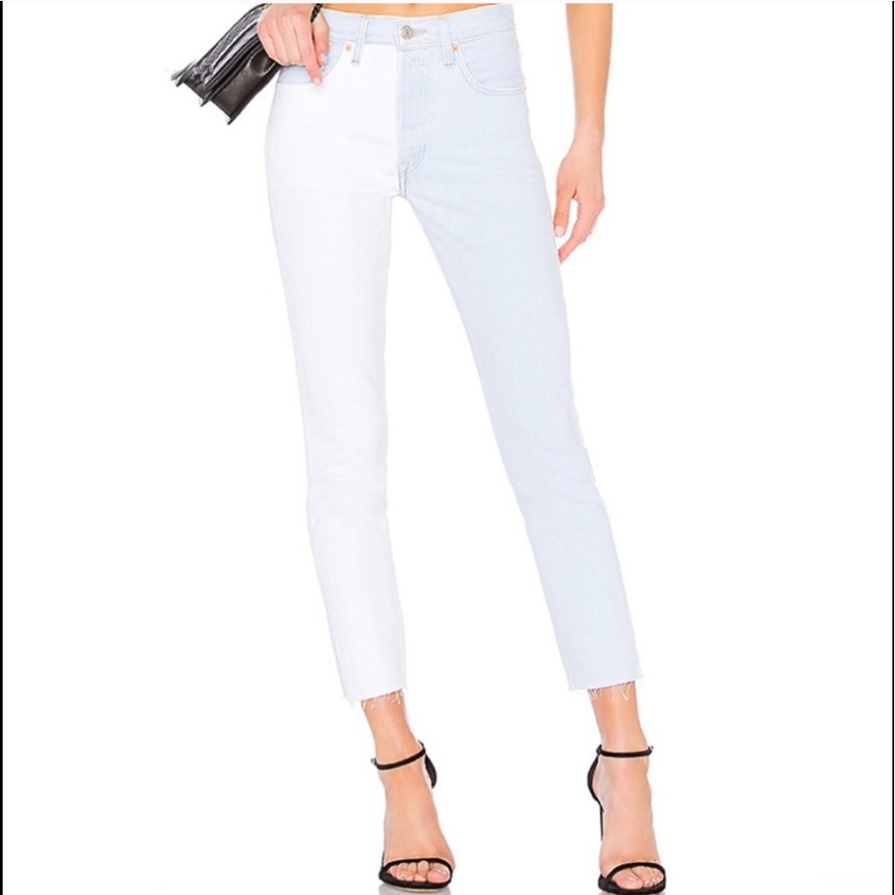 501 two tone Raw Hem Jeans